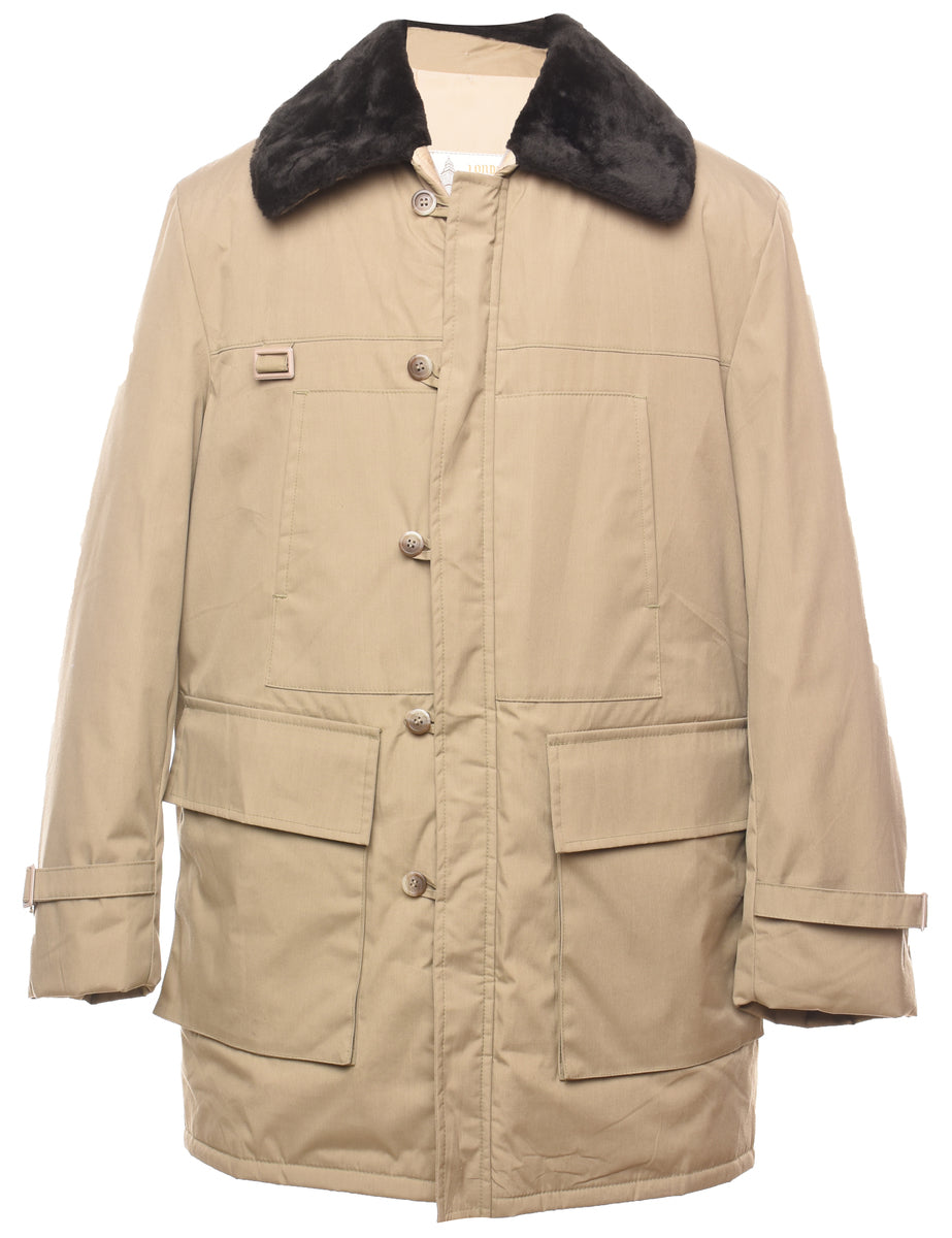 Men's London Fog London Fog Beige Black Contrast Faux Fur Collar