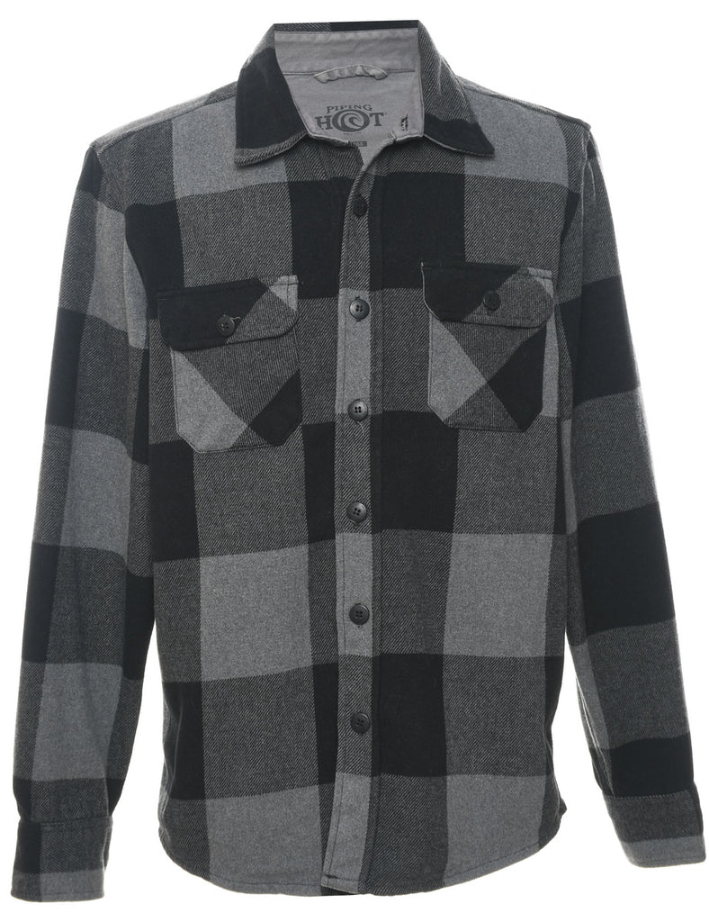 Long Sleeved Black & Grey Flannel Checked Shirt - L