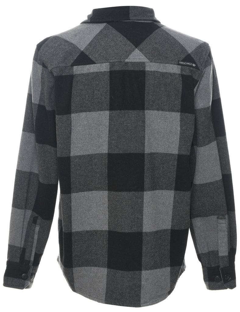 Long Sleeved Black & Grey Flannel Checked Shirt - L
