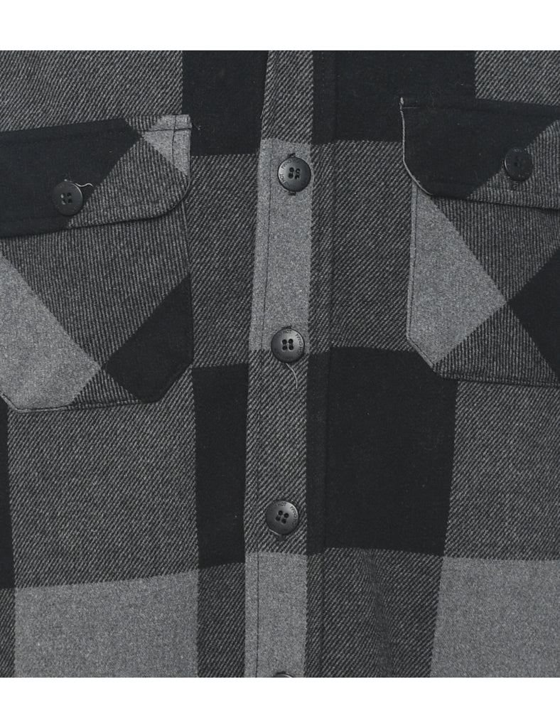 Long Sleeved Black & Grey Flannel Checked Shirt - L
