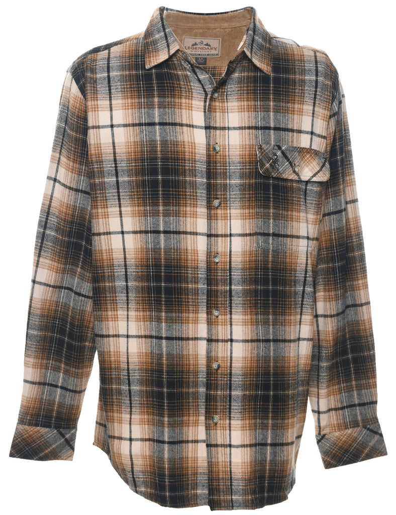 Long Sleeved Black & Orange 1990s Flannel Checked Shirt - L
