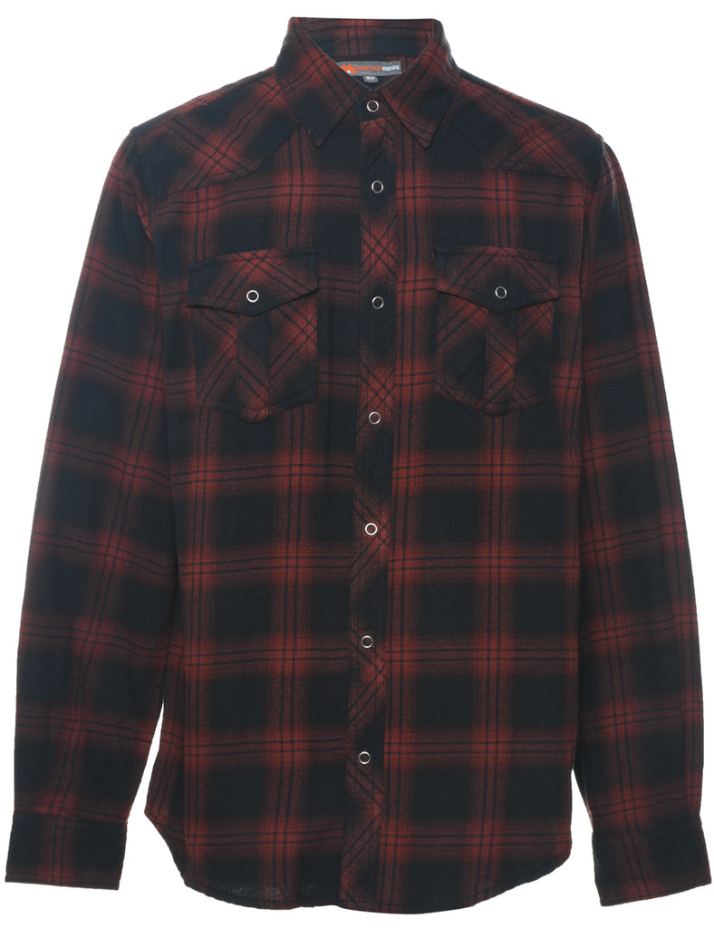 Long Sleeved Black & Red Flannel Checked Shirt - S