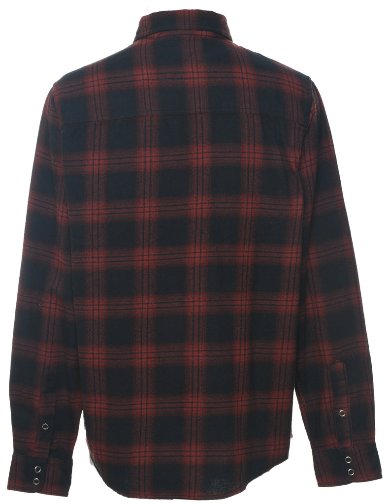 Long Sleeved Black & Red Flannel Checked Shirt - S