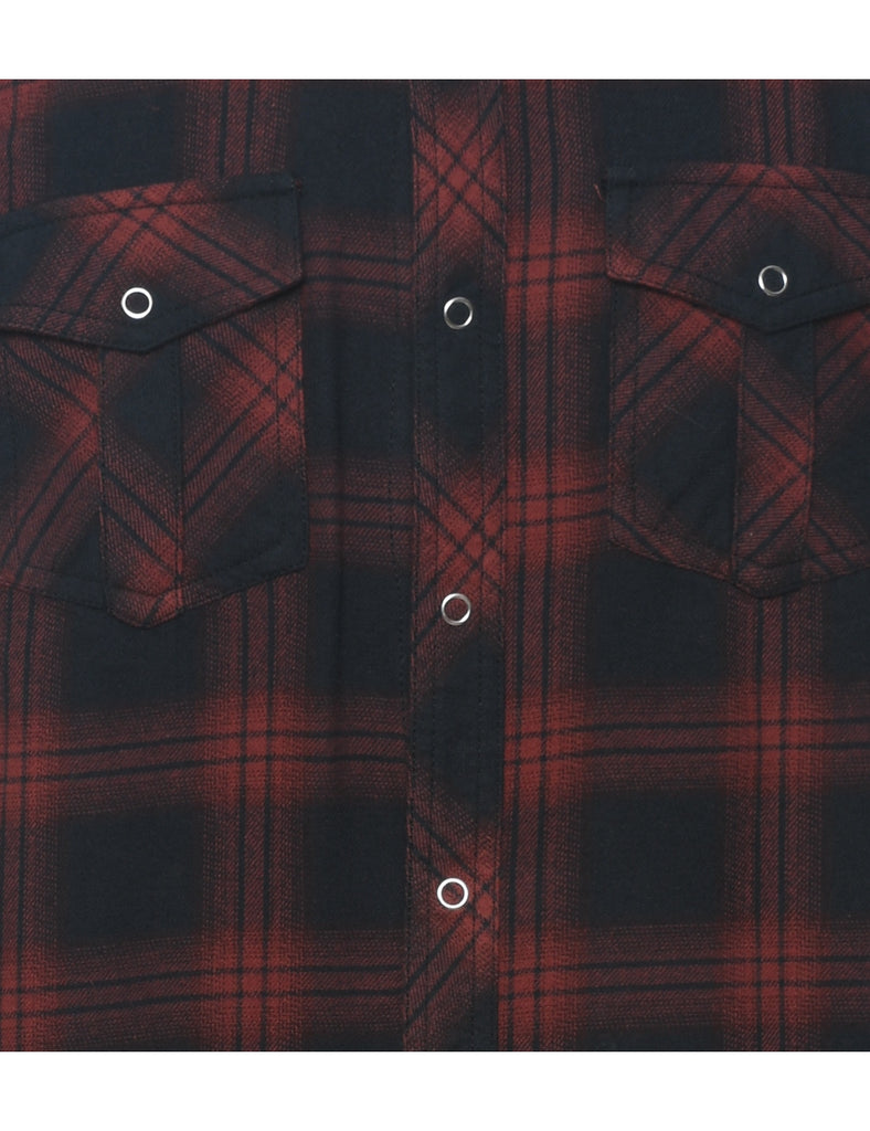 Long Sleeved Black & Red Flannel Checked Shirt - S