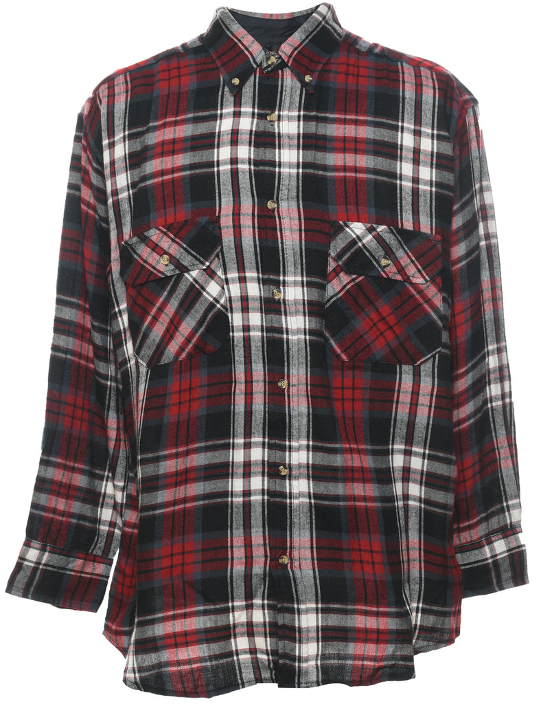 Long Sleeved Black, White & Maroon Checked Shirt - L