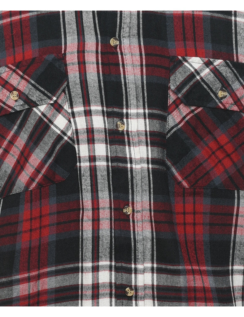 Long Sleeved Black, White & Maroon Checked Shirt - L