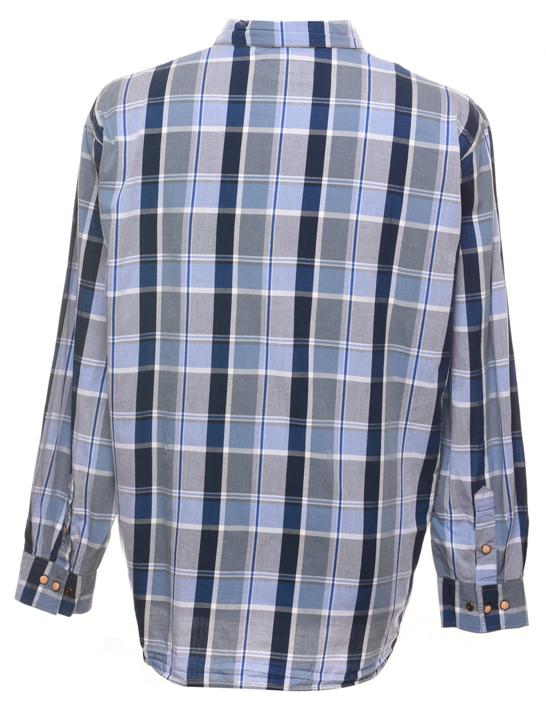 Long Sleeved Blue Checked Shirt - L