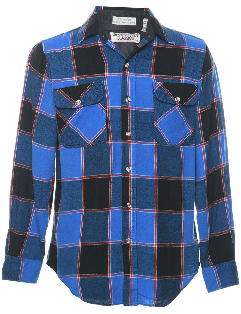 Long Sleeved Checked Black & Blue Shirt - S