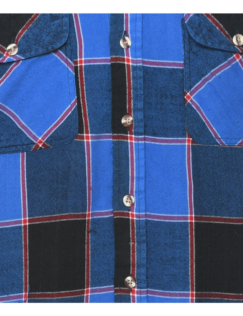 Long Sleeved Checked Black & Blue Shirt - S