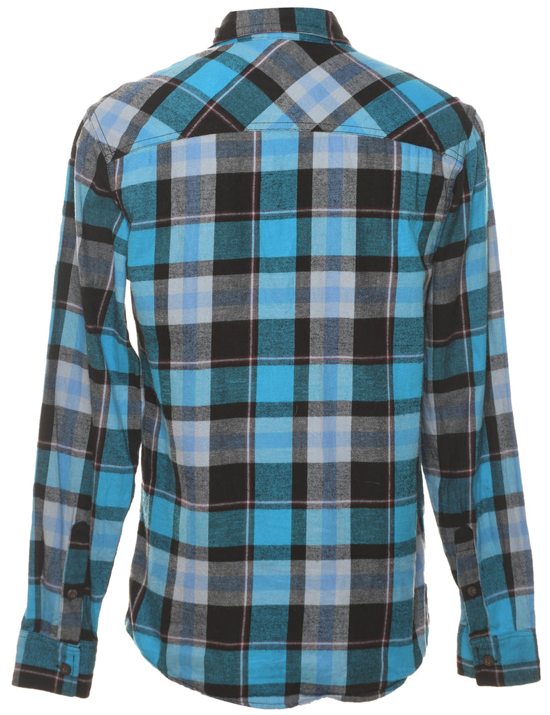 Long Sleeved Checked Blue & Black Flannel Shirt - S