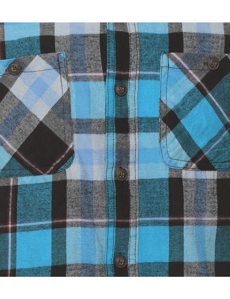 Long Sleeved Checked Blue & Black Flannel Shirt - S