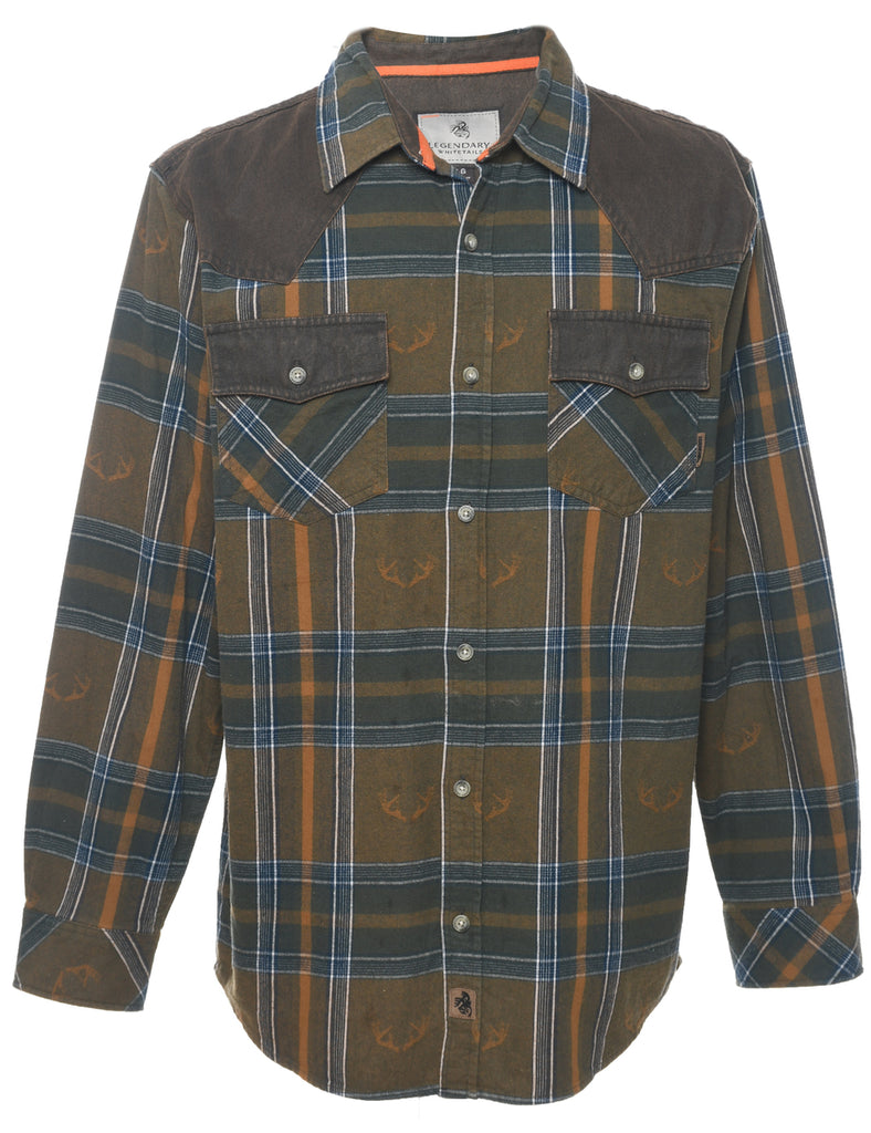 Long Sleeved Checked Dark Green & Navy Shirt - L