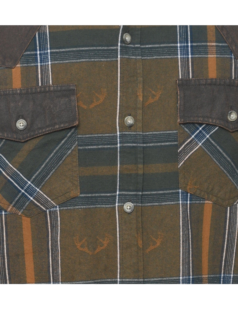 Long Sleeved Checked Dark Green & Navy Shirt - L