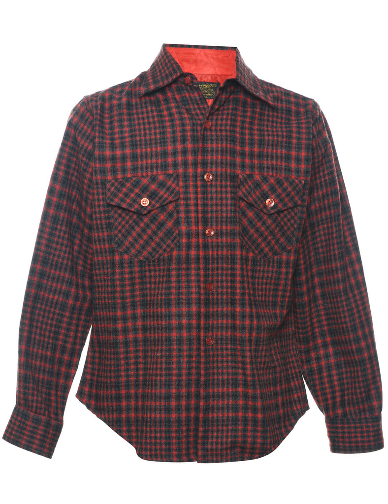Long Sleeved Checked Grey & Red Flannel Shirt - M