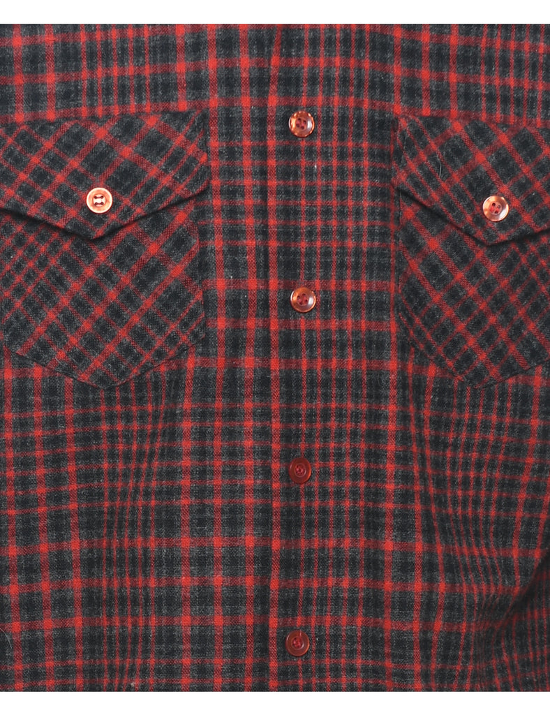 Long Sleeved Checked Grey & Red Flannel Shirt - M