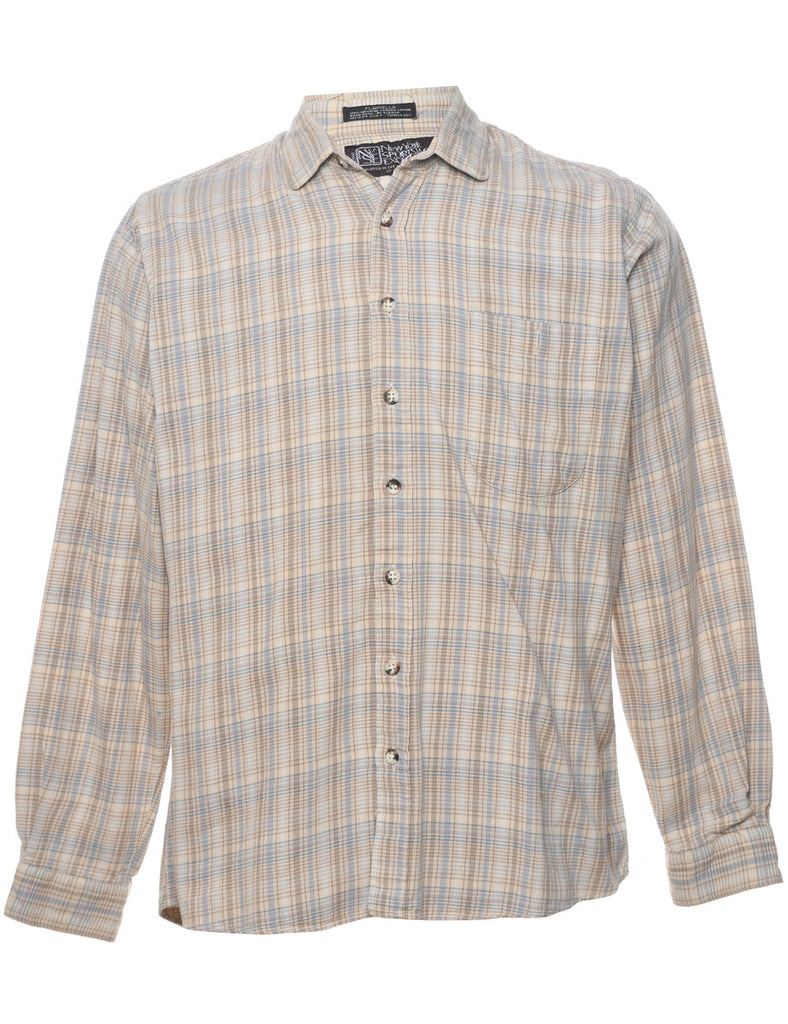 Long Sleeved Light Brown Flannel Checked Shirt - M