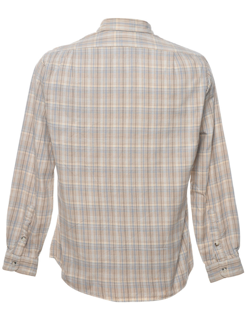 Long Sleeved Light Brown Flannel Checked Shirt - M