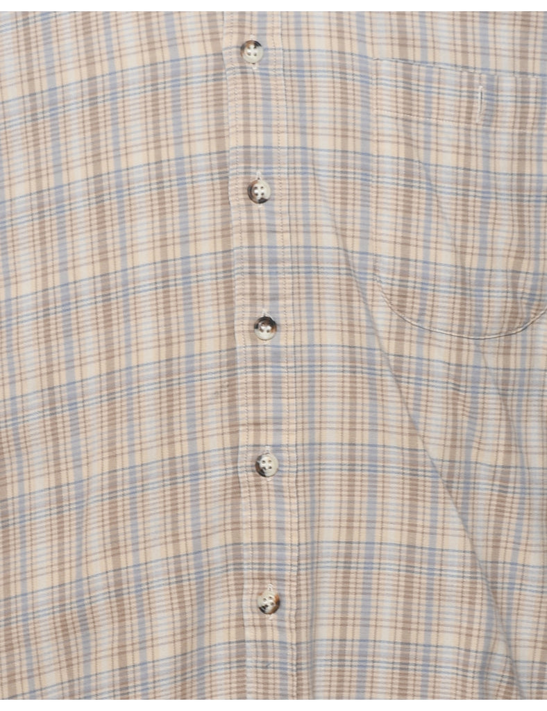 Long Sleeved Light Brown Flannel Checked Shirt - M