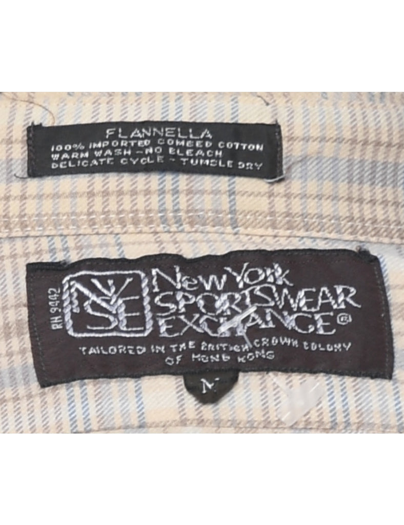 Long Sleeved Light Brown Flannel Checked Shirt - M