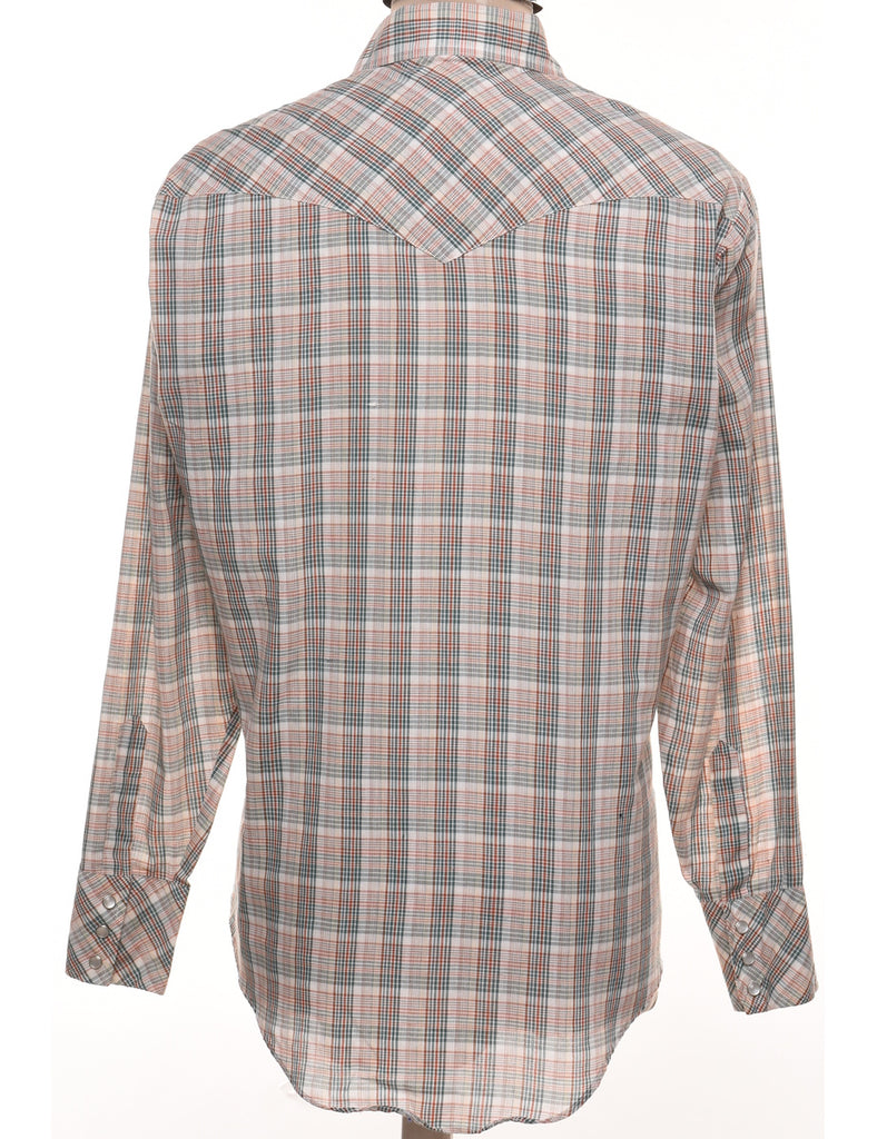 Long Sleeved Light Brown & Grey Checked Western Shirt - M