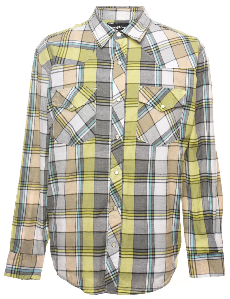 Long Sleeved Lime Green & Grey Checked Shirt - L