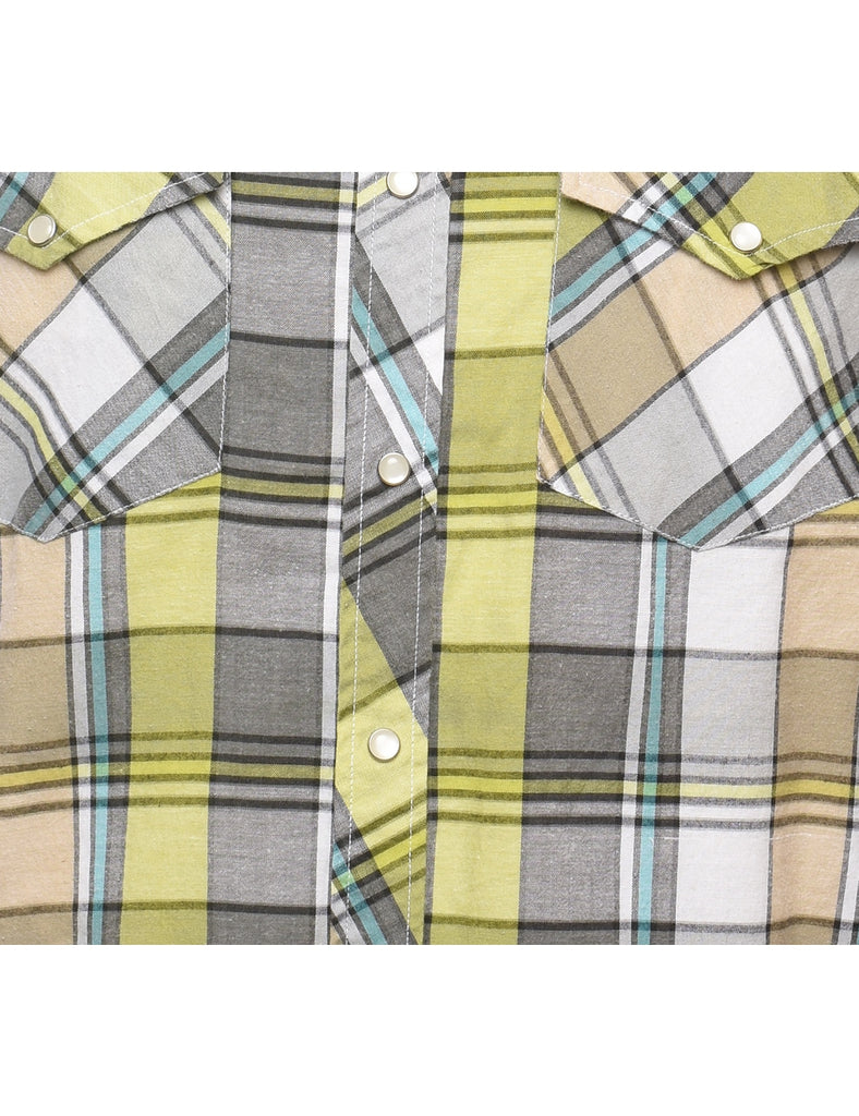 Long Sleeved Lime Green & Grey Checked Shirt - L