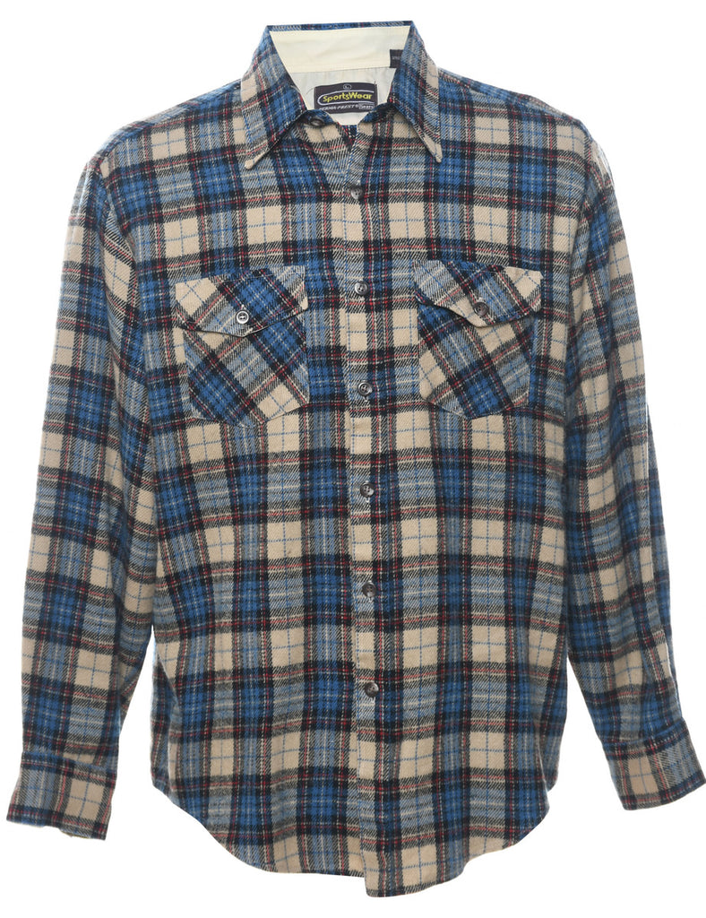 Long Sleeved Navy & Grey Flannel Checked Shirt - L