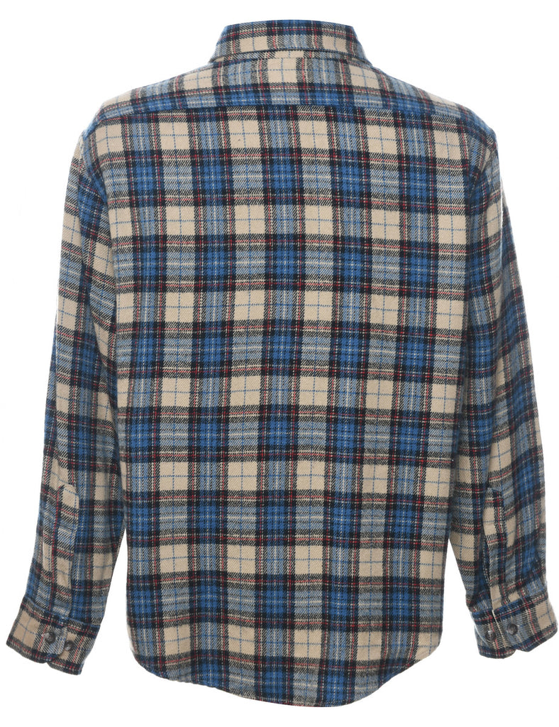 Long Sleeved Navy & Grey Flannel Checked Shirt - L