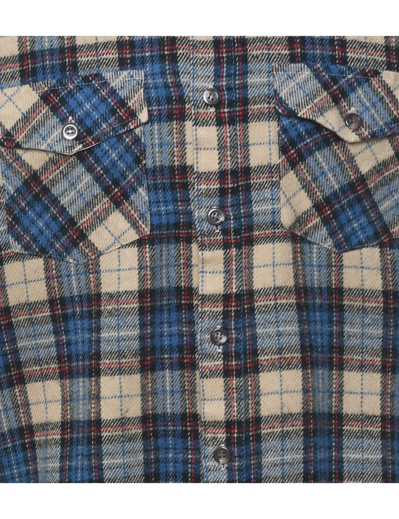 Long Sleeved Navy & Grey Flannel Checked Shirt - L