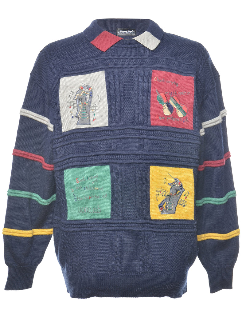 Long Sleeved Navy Jumper - L