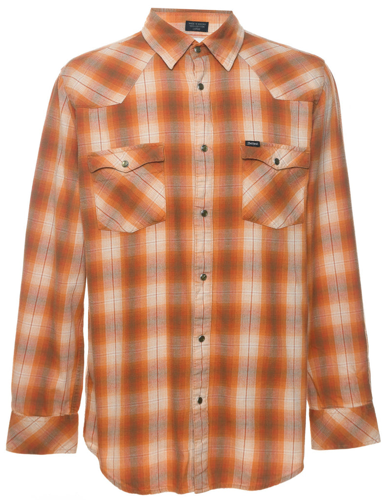 Long Sleeved Orange Checked Flannel Shirt - L