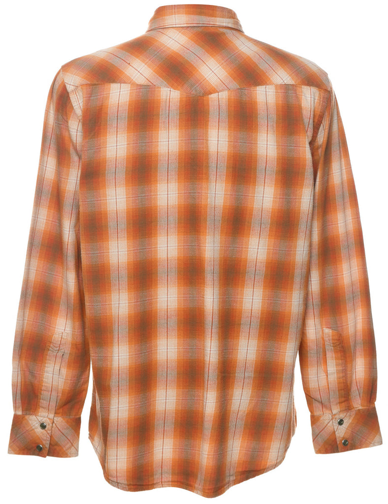 Long Sleeved Orange Checked Flannel Shirt - L