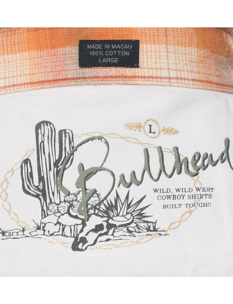 Long Sleeved Orange Checked Flannel Shirt - L