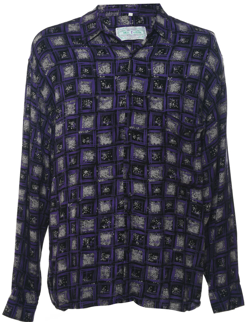 Long Sleeved Purple & Grey Patterned Shirt - XL