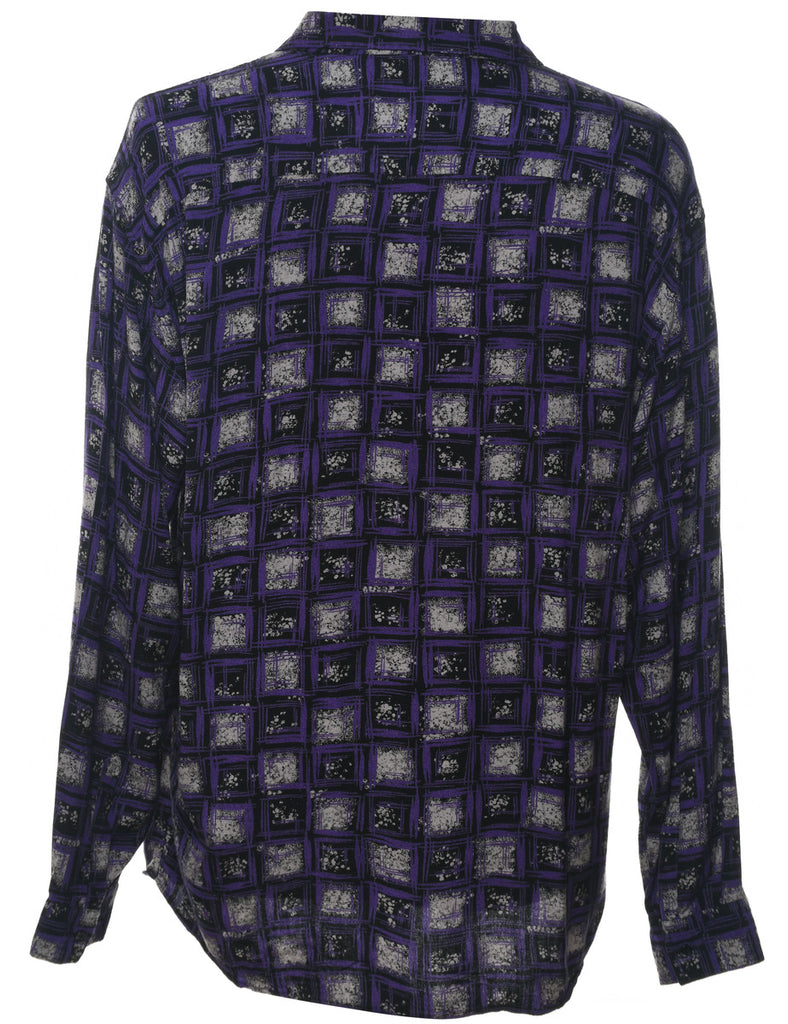 Long Sleeved Purple & Grey Patterned Shirt - XL