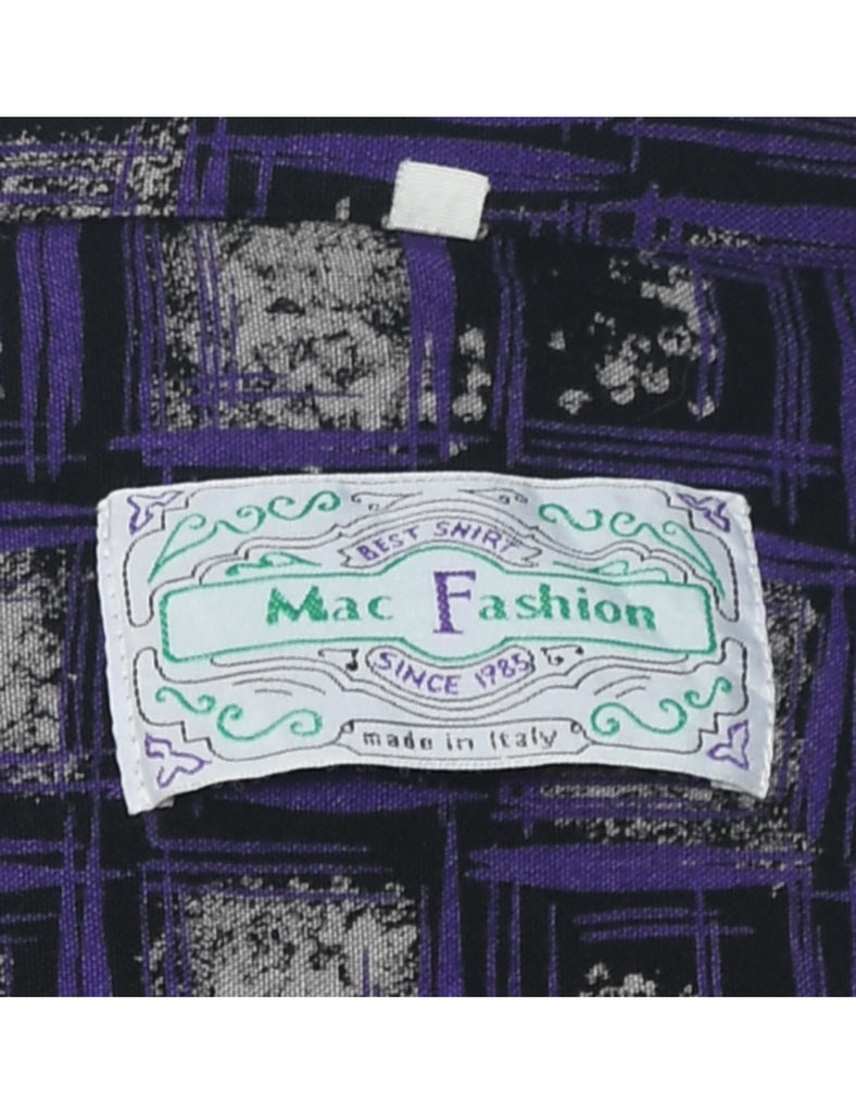 Long Sleeved Purple & Grey Patterned Shirt - XL