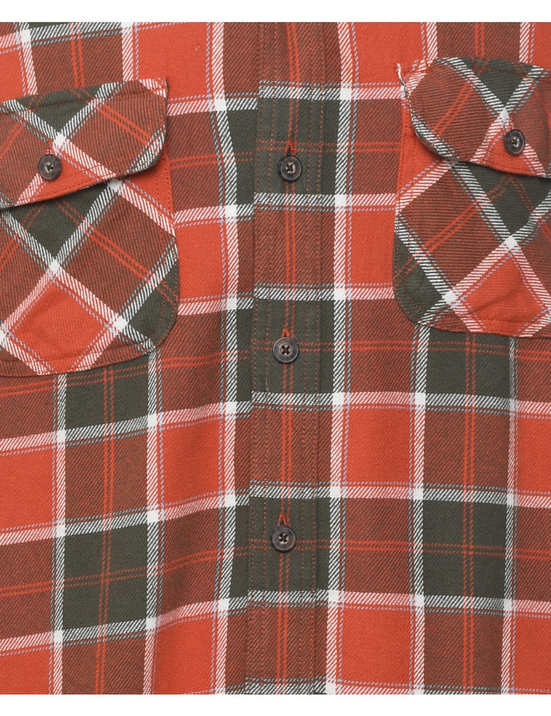 Long Sleeved Red & Brown Checked Shirt - M