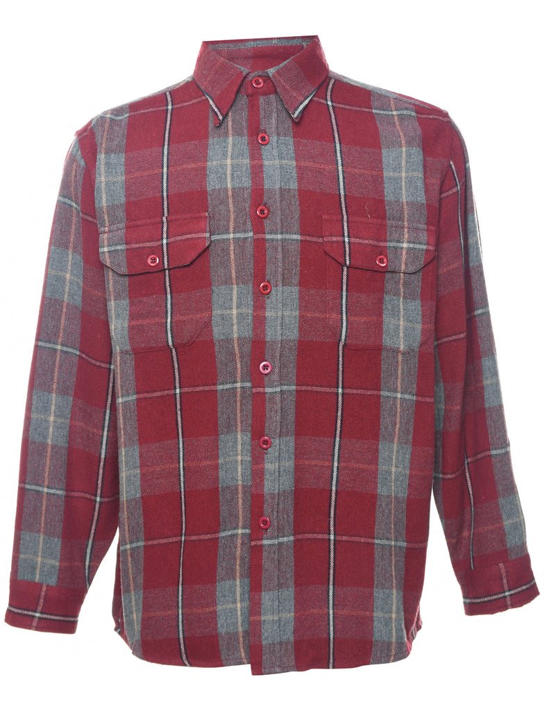 Maroon & Grey Plaid Shirt - L