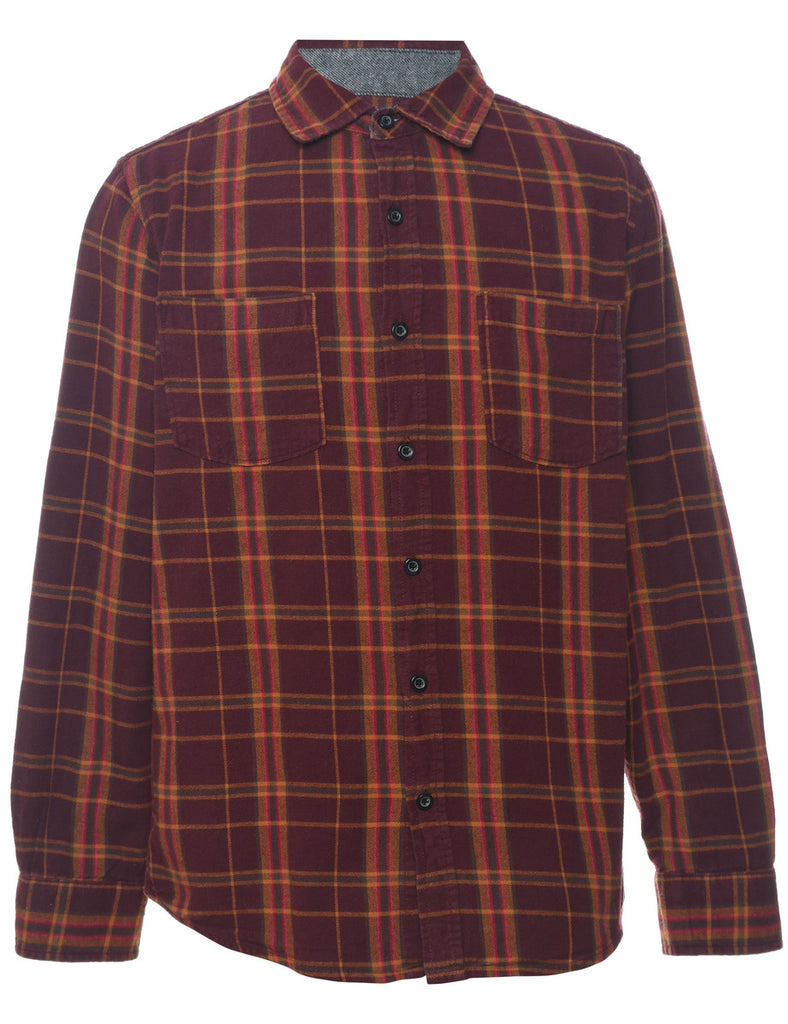 Maroon & Orange Flannel Checked Shirt - M