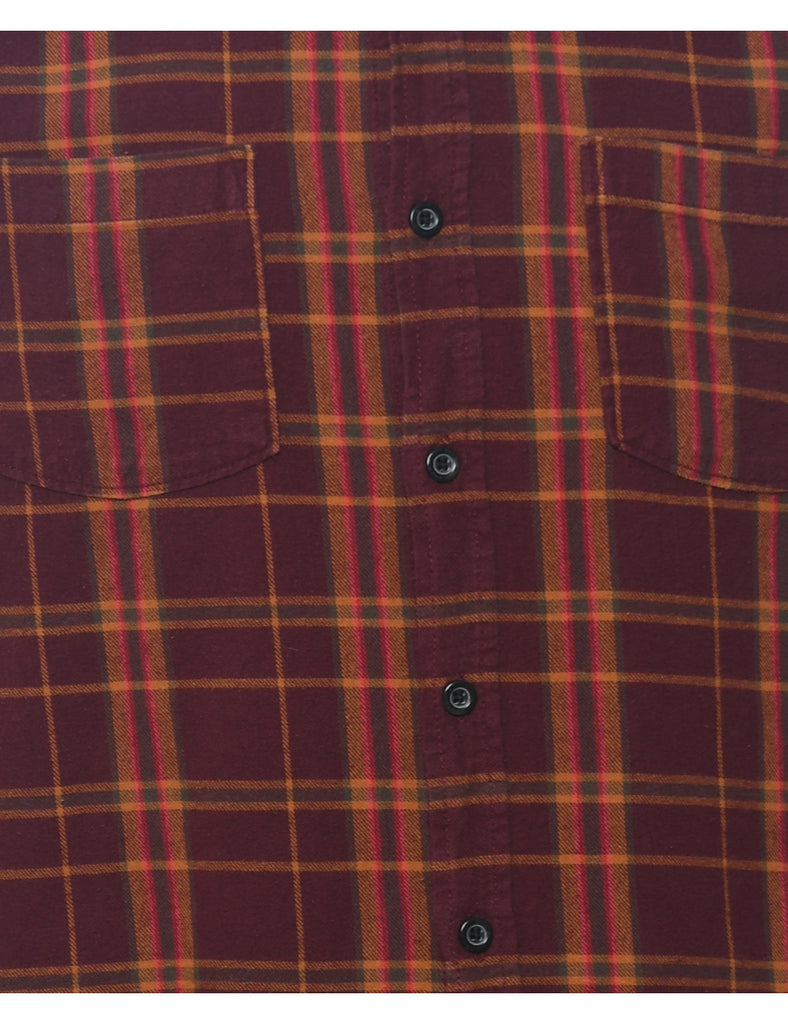 Maroon & Orange Flannel Checked Shirt - M