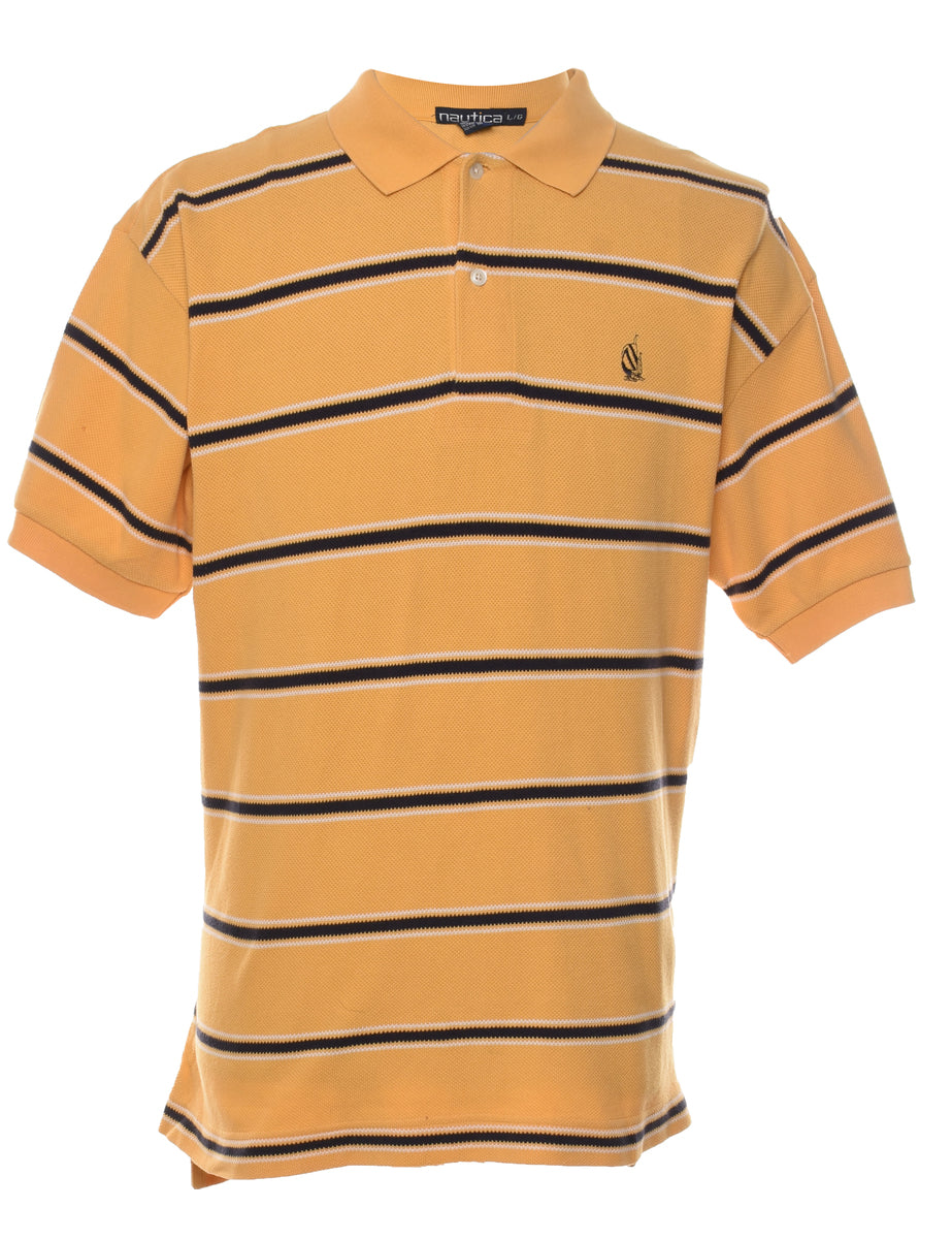 Nautica Black Yellow Striped Polo Shirt L