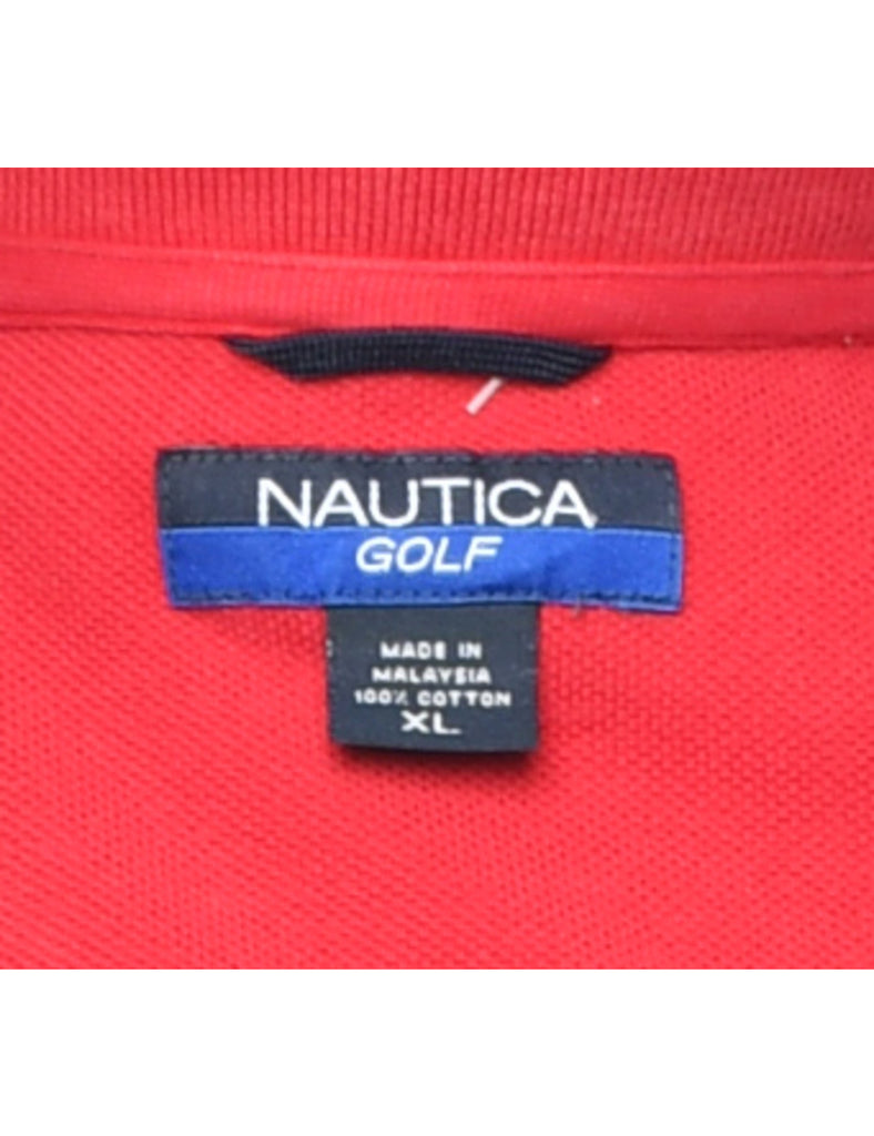 Nautica Red & White Striped Polo Shirt - XL