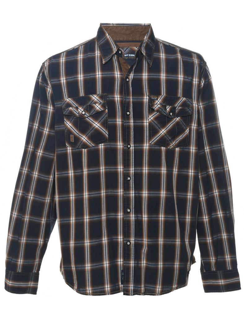Navy & Brown Classic Checked Shirt - L