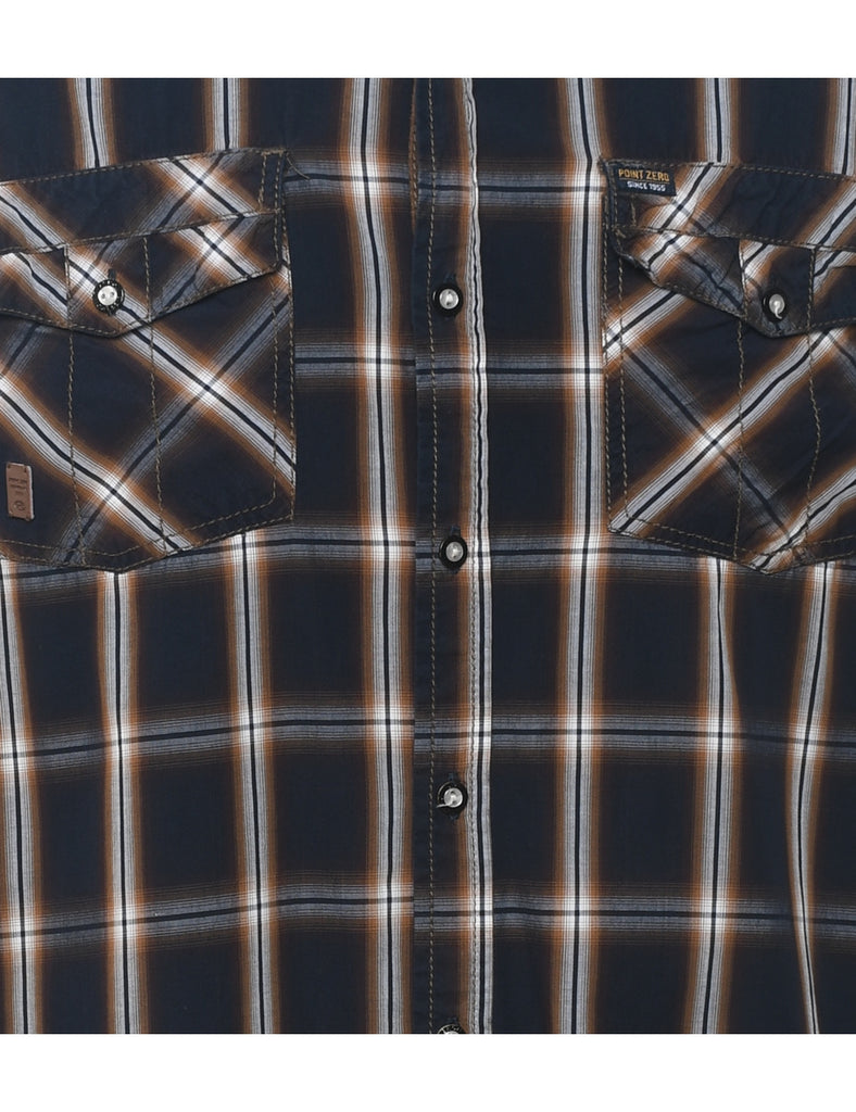 Navy & Brown Classic Checked Shirt - L