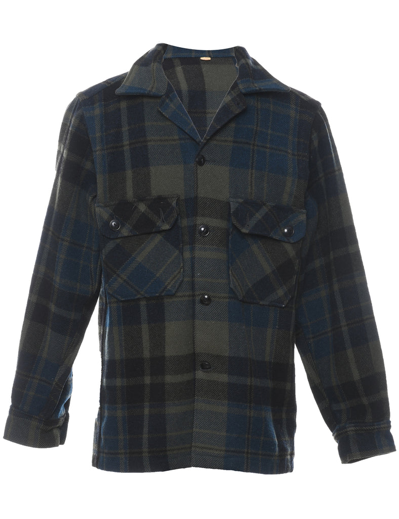 Navy & Dark Green Checked Shirt - M