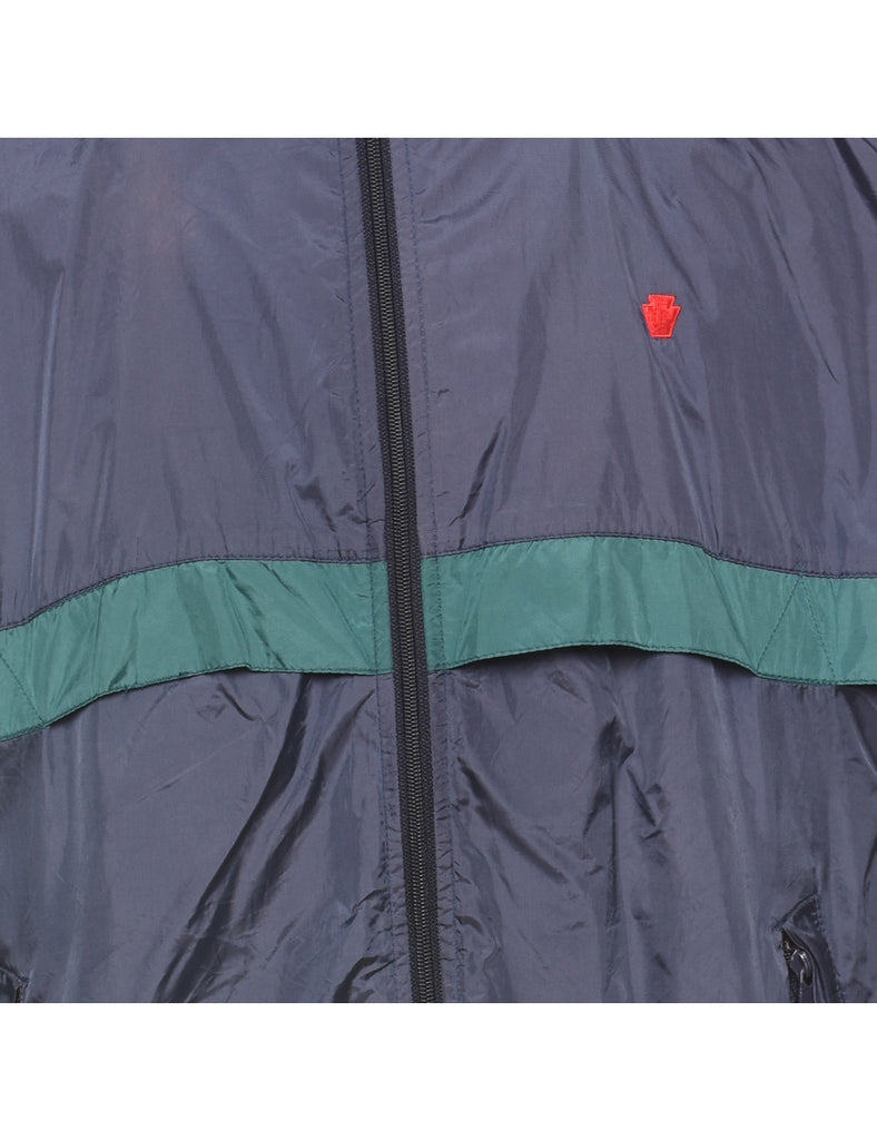 Navy & Green 1990s Zip-Front Nylon Jacket - XL