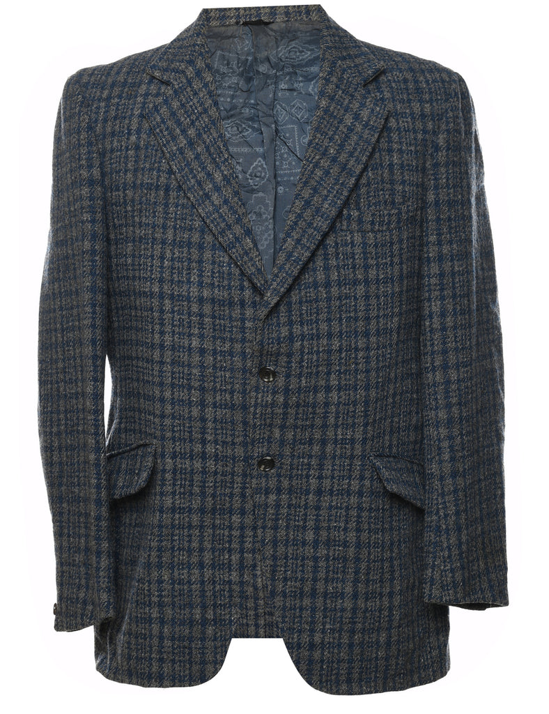 Navy & Grey Scottish Wool Handwoven Tweed Blazer - M