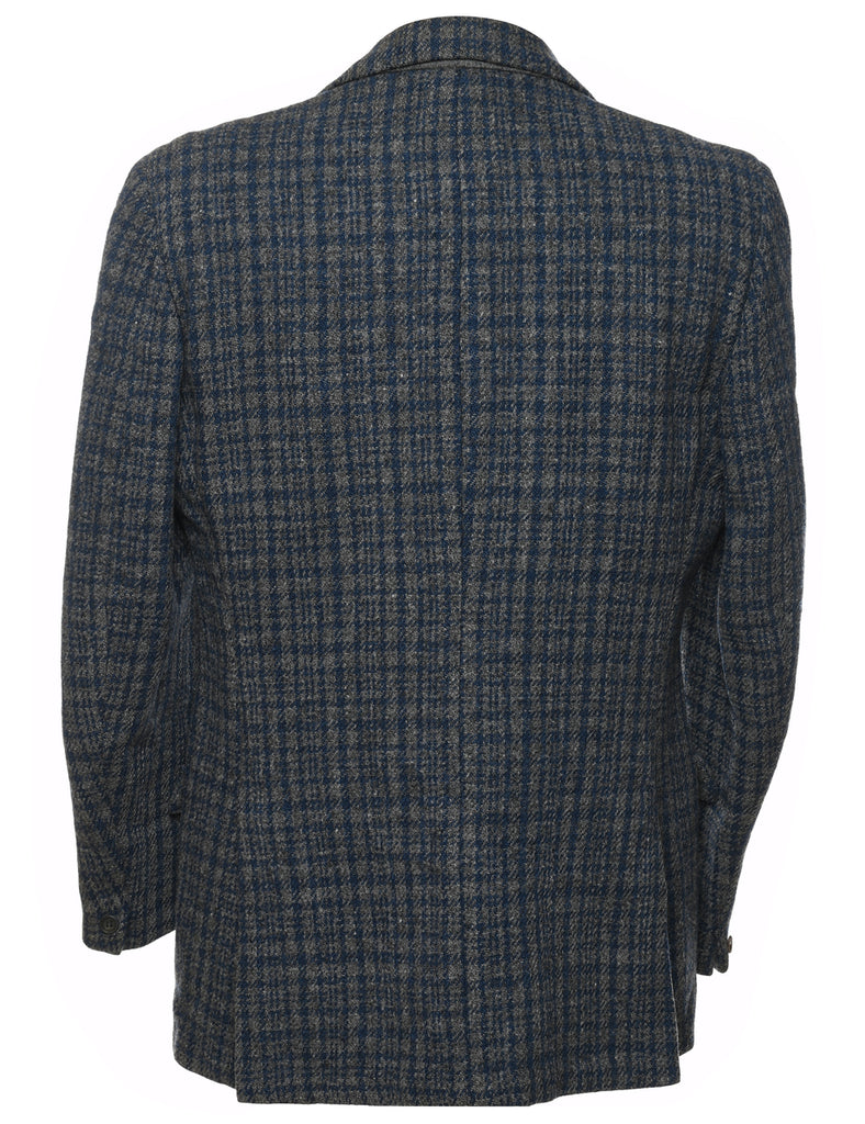 Navy & Grey Scottish Wool Handwoven Tweed Blazer - M