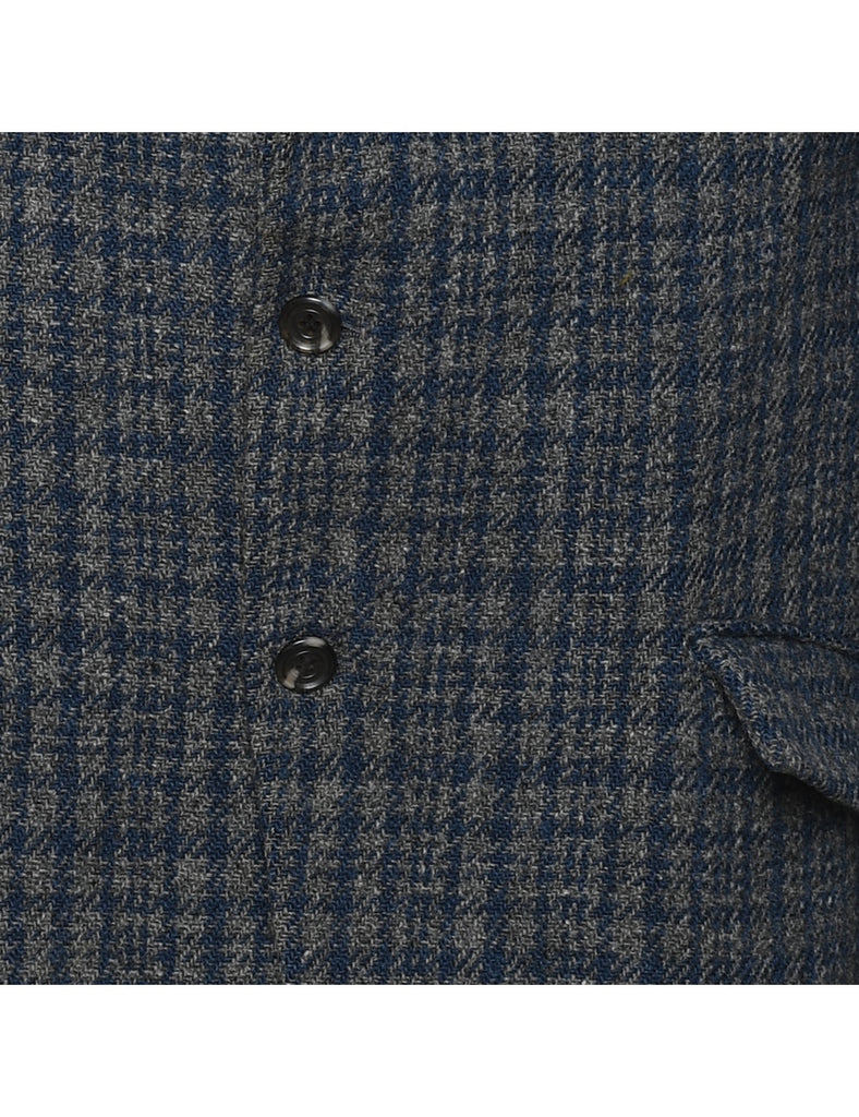 Navy & Grey Scottish Wool Handwoven Tweed Blazer - M