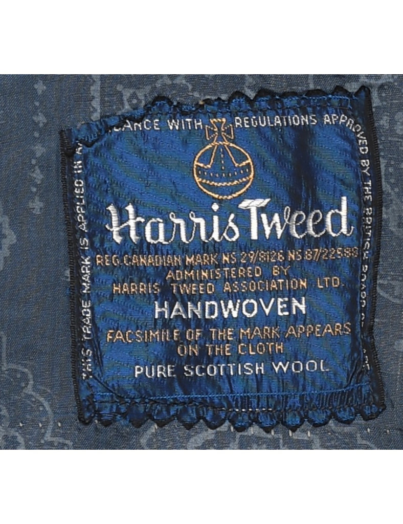 Navy & Grey Scottish Wool Handwoven Tweed Blazer - M